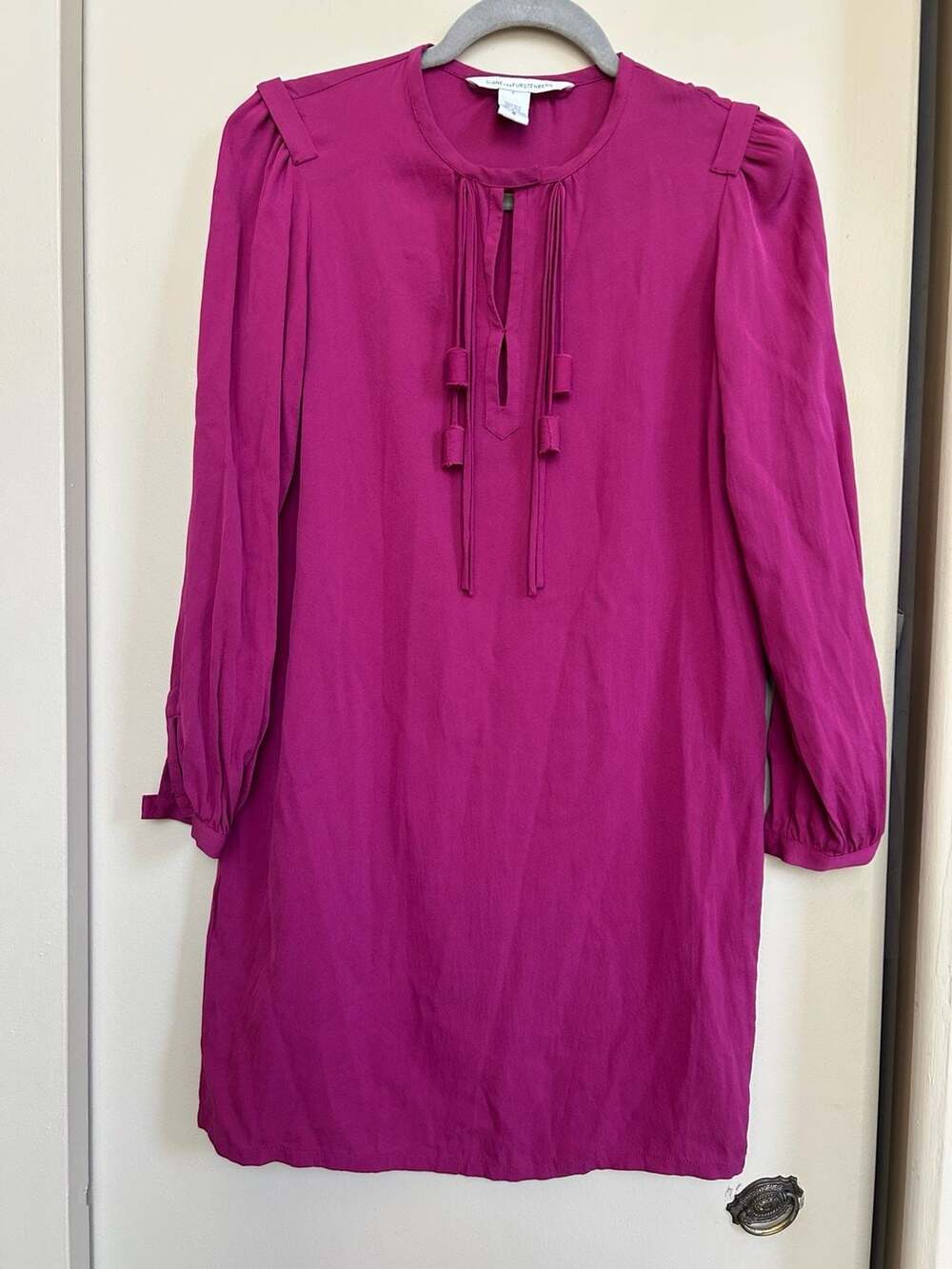Diane von Furstenberg Silk Mini Shift Dress with Tassel Tie Neck